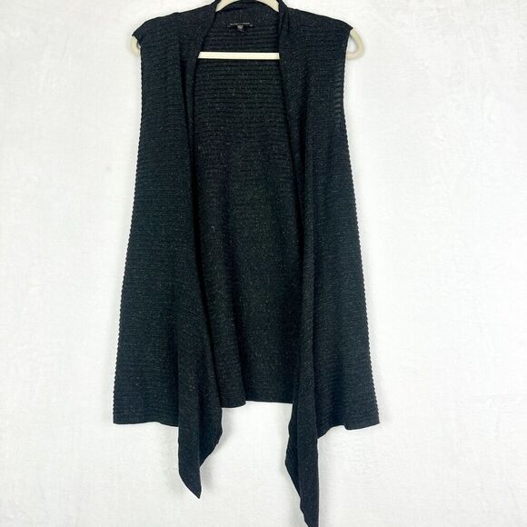 Eileen Fisher Cotton Linen Blend Vest Size Large Open Front Heathered Charcoal - Picture 1 of 5